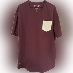 BYLT Basics Men's Drop-cut Maroon T-Shirt with Cream Pocket (XL)
